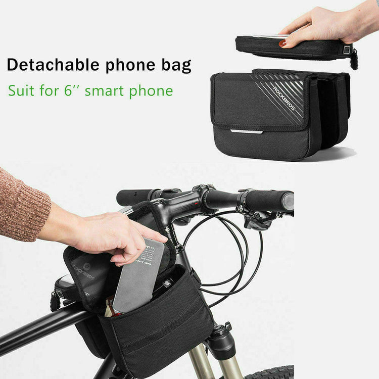 ROCKBROS Bicycle Phone Holder Bag 6.0in MTB Bike Frame Bag Cycling Top Tube Bag