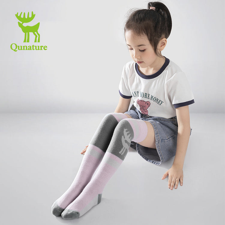 Qunature Kids Ski Snowboard Long Socks Knee Highs Thickened Warm Stockings