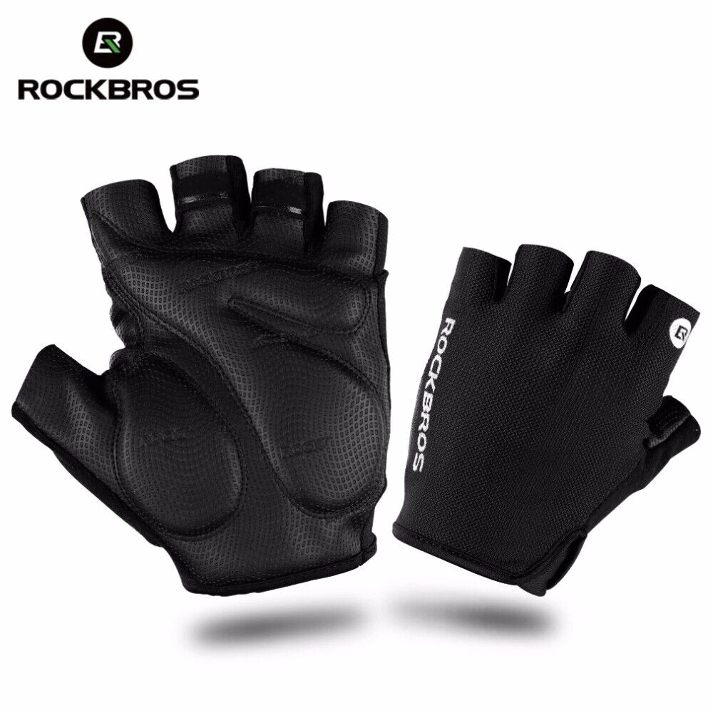 ROCKBROS Bicycle Cycling Gloves Fingerless Shockproof Breathable Leather Gloves