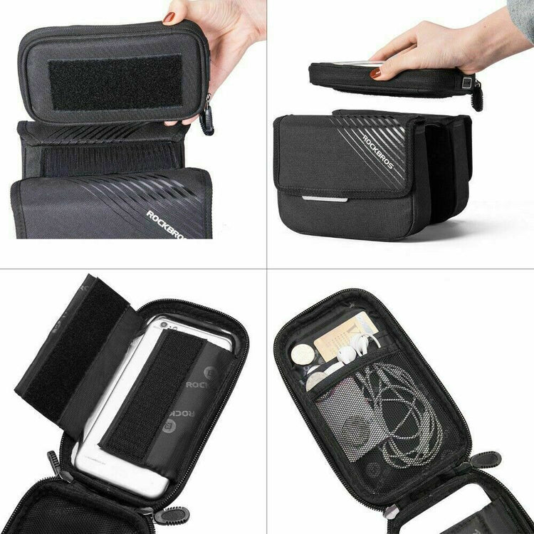 ROCKBROS Bicycle Phone Holder Bag 6.0in MTB Bike Frame Bag Cycling Top Tube Bag