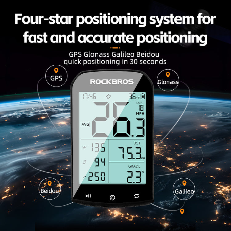 ROCKBROS Bike Computer ANT+ Bluetooth Waterproof GPS/BDS/Galileo Position System