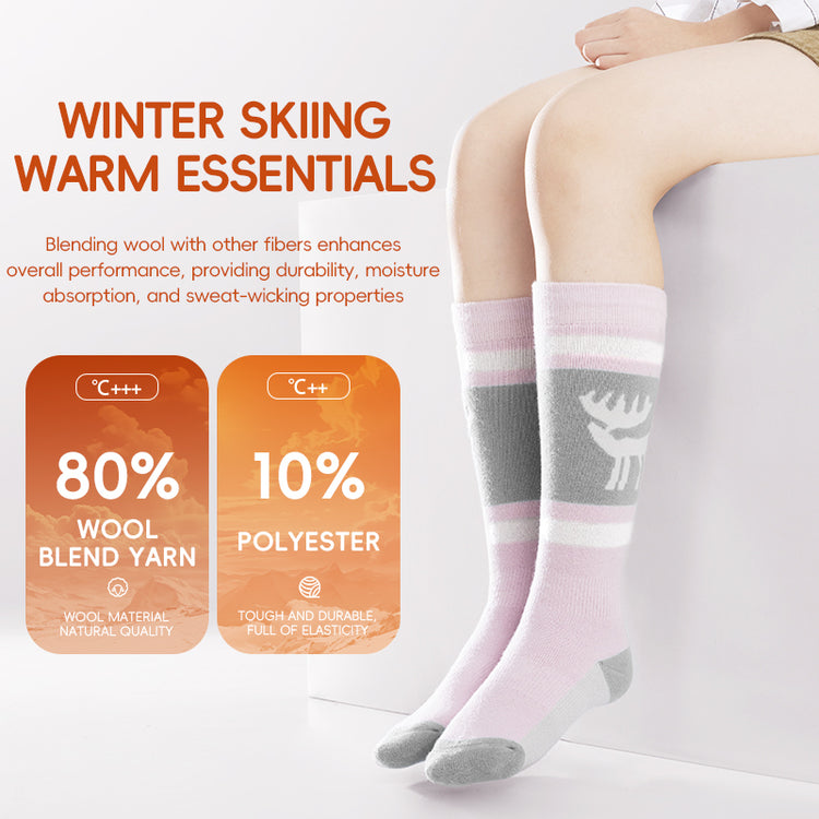 Qunature Kids Ski Snowboard Long Socks Knee Highs Thickened Warm Stockings