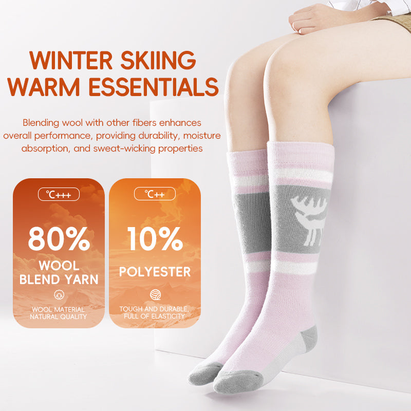 Qunature Kids Ski Snowboard Long Socks Knee Highs Thickened Warm Stockings