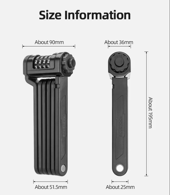 ROCKBROS Folding Bike Lock Combination Bike Lock with Mount Electric Bike Lock Heavy Duty Anti Theft Bicycle Locks with Mounting Bracket 4-Digit Foldable Bike Lock