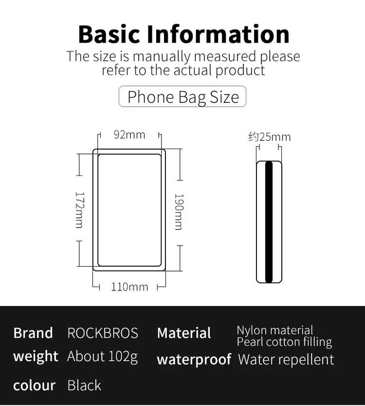 ROCKBROS Bicycle Phone Holder Bag 6.0in MTB Bike Frame Bag Cycling Top Tube Bag