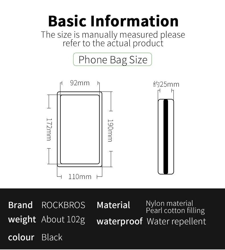 ROCKBROS Bicycle Phone Holder Bag 6.0in MTB Bike Frame Bag Cycling Top Tube Bag