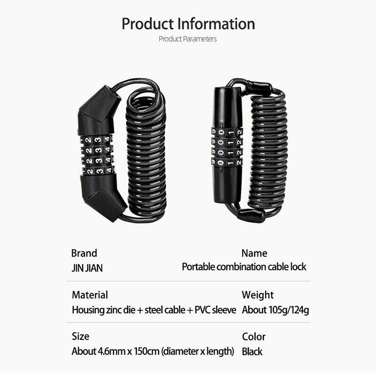 JIN Bicycle Cable Lock Bike Anti-theft Lock Mini 1.5m Bicycle Security Password