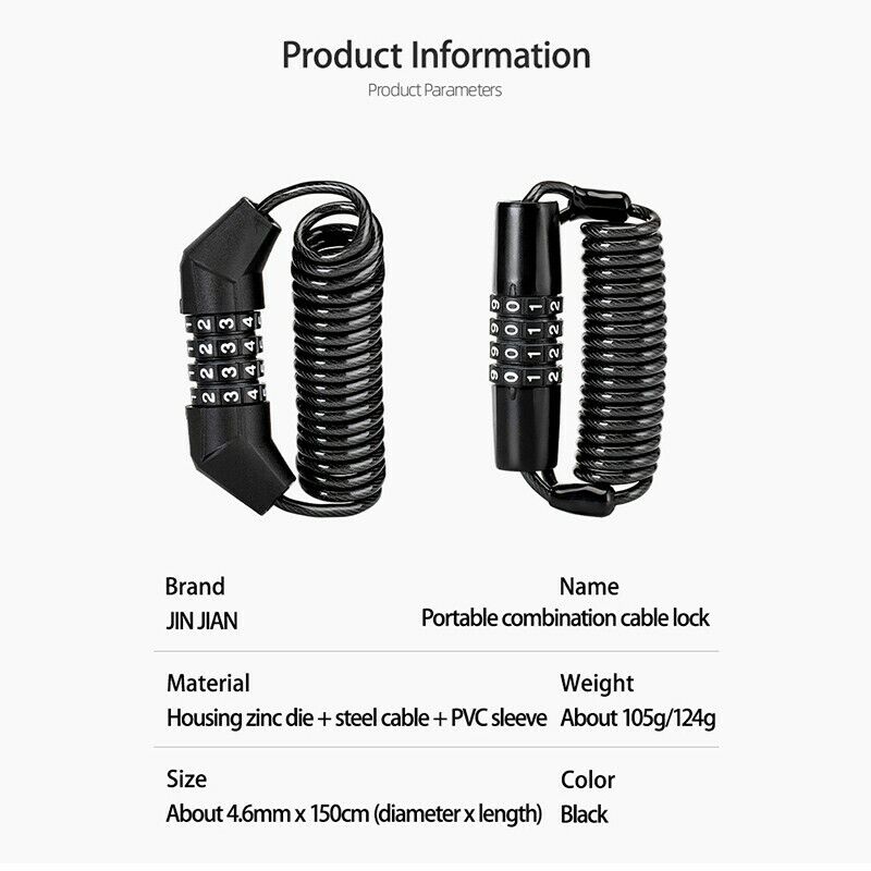JIN Bicycle Cable Lock Bike Anti-theft Lock Mini 1.5m Bicycle Security Password