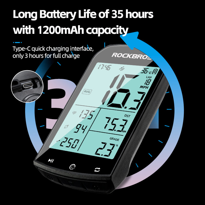 ROCKBROS Bike Computer ANT+ Bluetooth Waterproof GPS/BDS/Galileo Position System