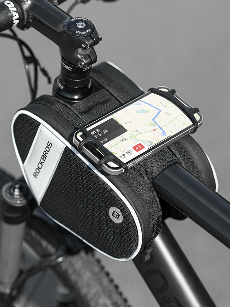 ROCKBROS Bike Front Frame Handlebar Phone Mount Bag Bicycle Top Tube Bag Waterproof Cycling Accessories Bike Pouch with 360° Rotation Phone Holder Fit Smartphone Below 6.7''