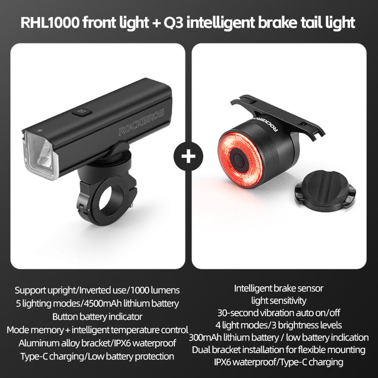 ROCKROS RHL1000 Lumens Headlight & Smart Taillight Set