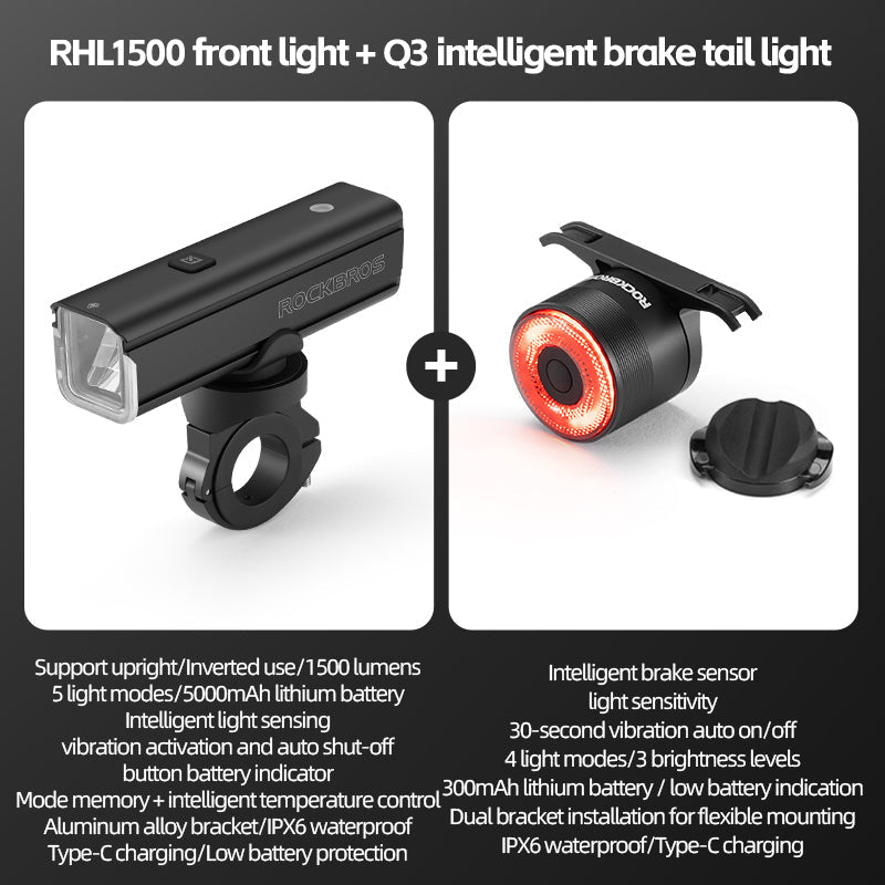 ROCKBROS RHL1500 Lumens Headlight & Smart Taillight Set