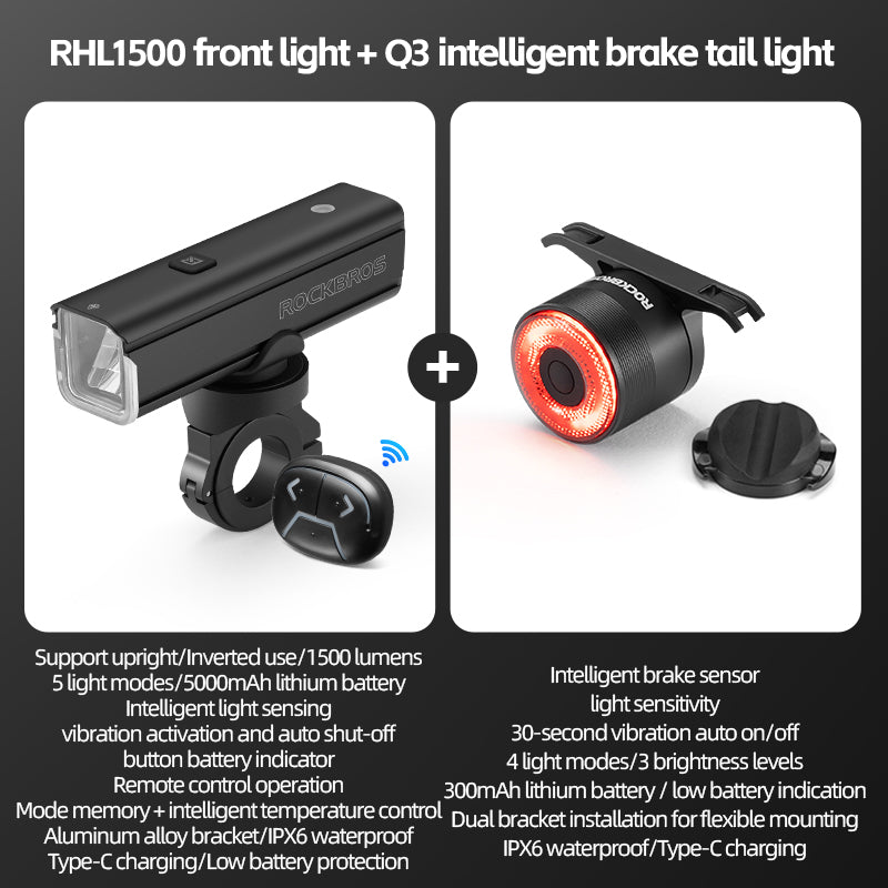ROCKBROS RHL1500 Lumens Headlight & Smart Taillight Set