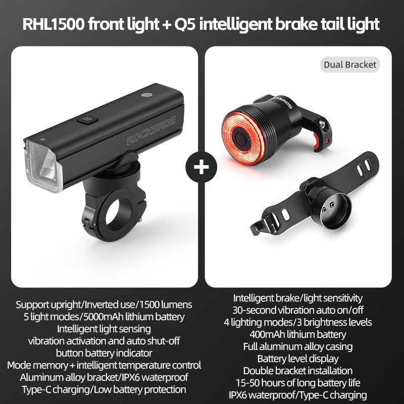 ROCKBROS RHL1500 Lumens Headlight & Smart Taillight Set
