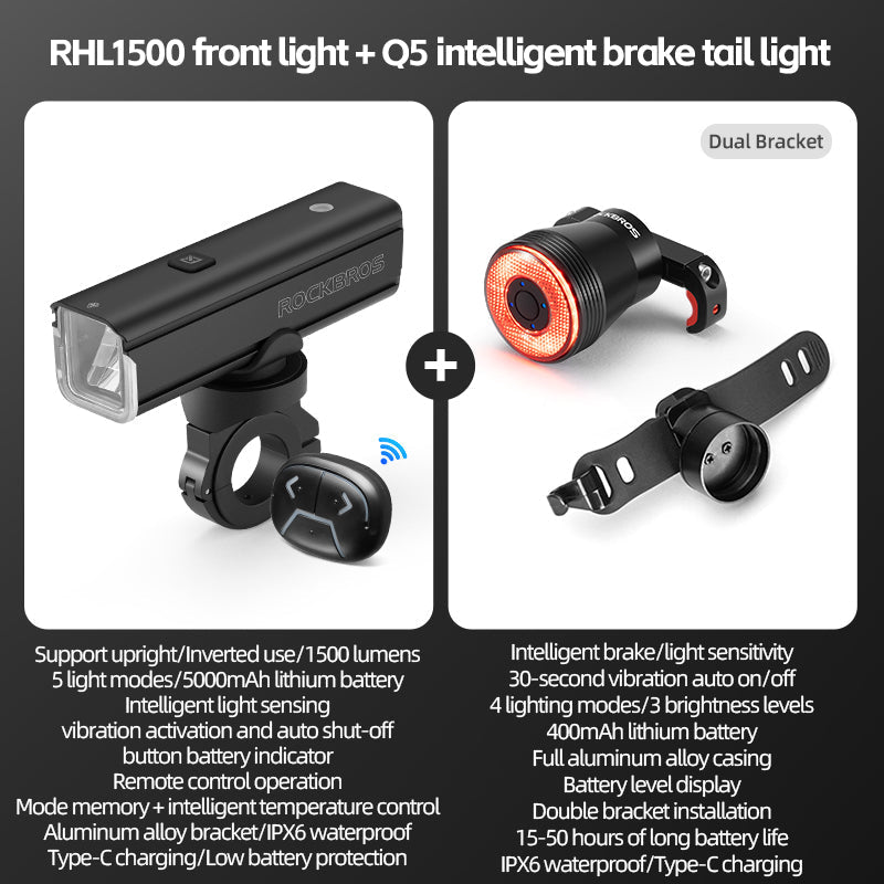 ROCKBROS RHL1500 Lumens Headlight & Smart Taillight Set