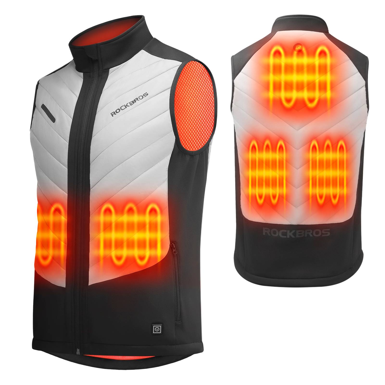 ROCKBROS Heated Vest featuring fast heating technology with 5 heating zones, designed for unisex wear.