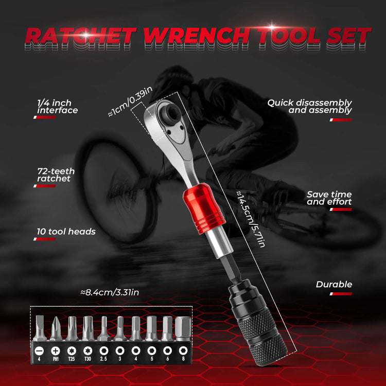 ROCKBROS Bicycle Bike Repair Tool Set featuring a 72-tooth ratchet wrench, designed for efficient and easy bike maintenance with a comprehensive range of tools for repairs and adjustments.