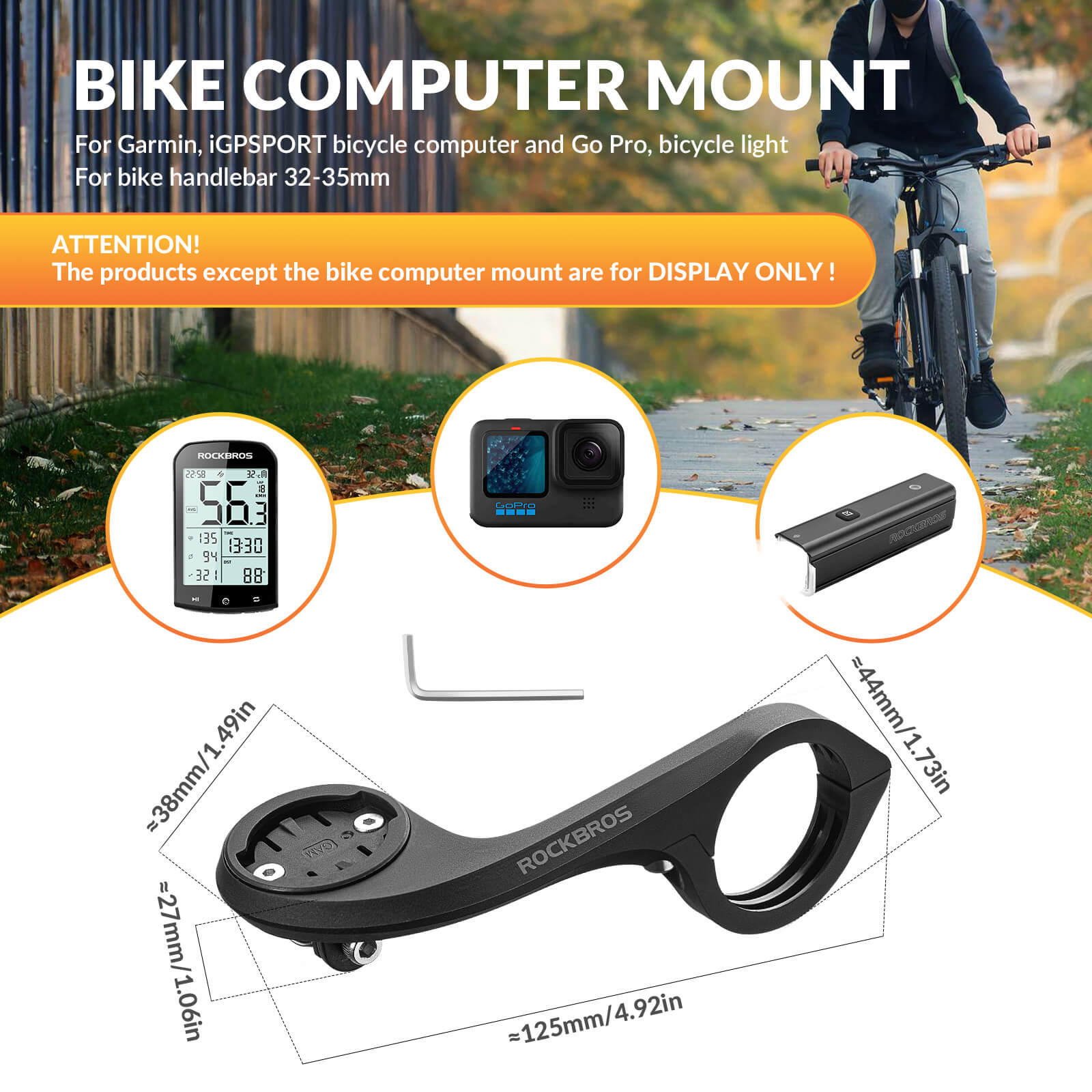 ROCKBROS Bike Computer Mount featuring versatile installation options, durable nylon design, and lightweight construction for easy handling and secure attachment.