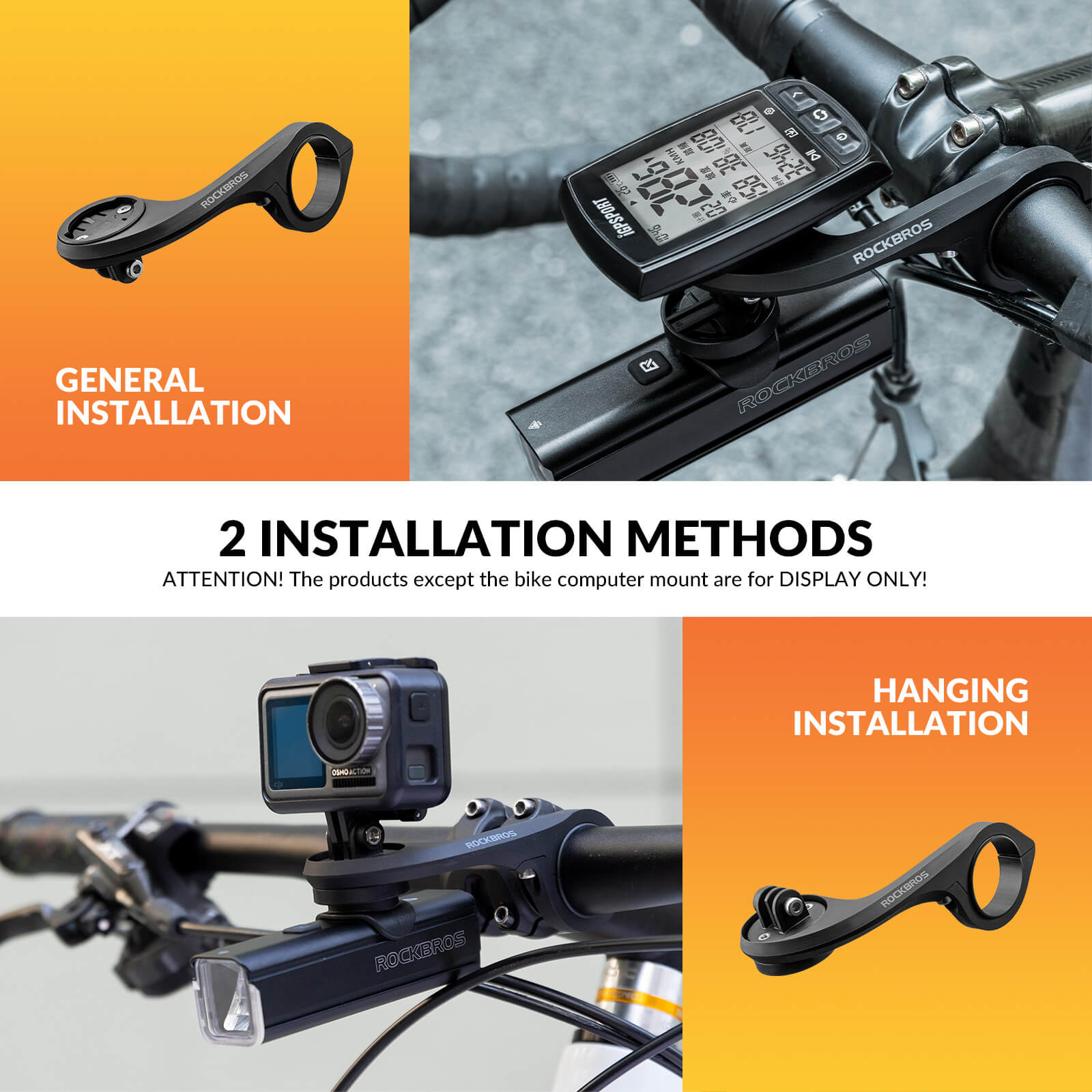ROCKBROS Bike Computer Mount featuring versatile installation options, durable nylon design, and lightweight construction for easy handling and secure attachment.