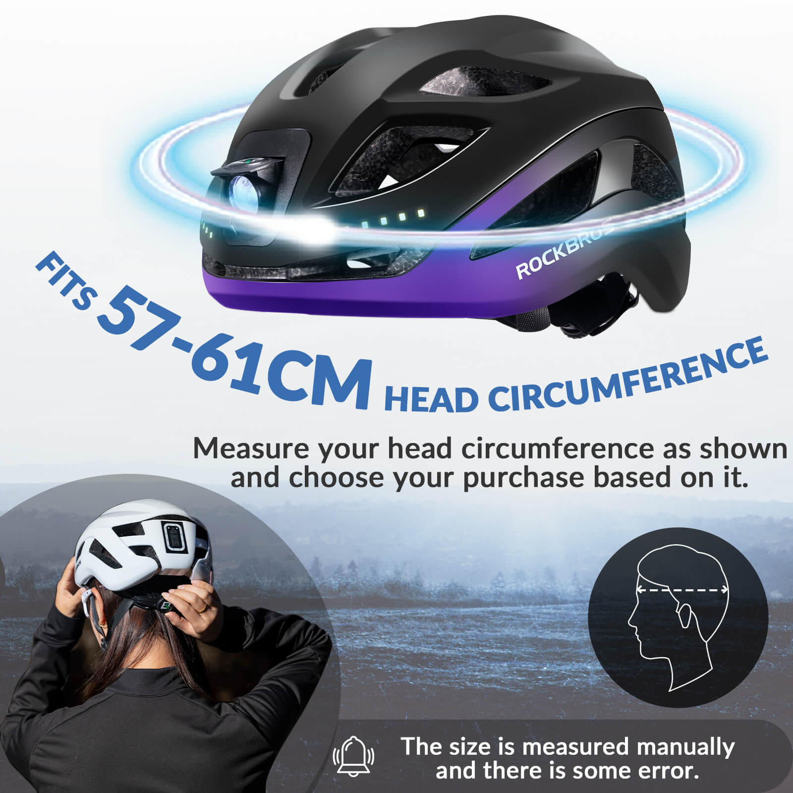 ROCKBROS Cycling Safety Helmet With Warning Lights USB-C Rechargeable