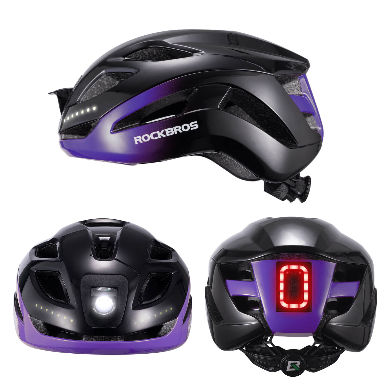 ROCKBROS Cycling Safety Helmet With Warning Lights USB-C Rechargeable