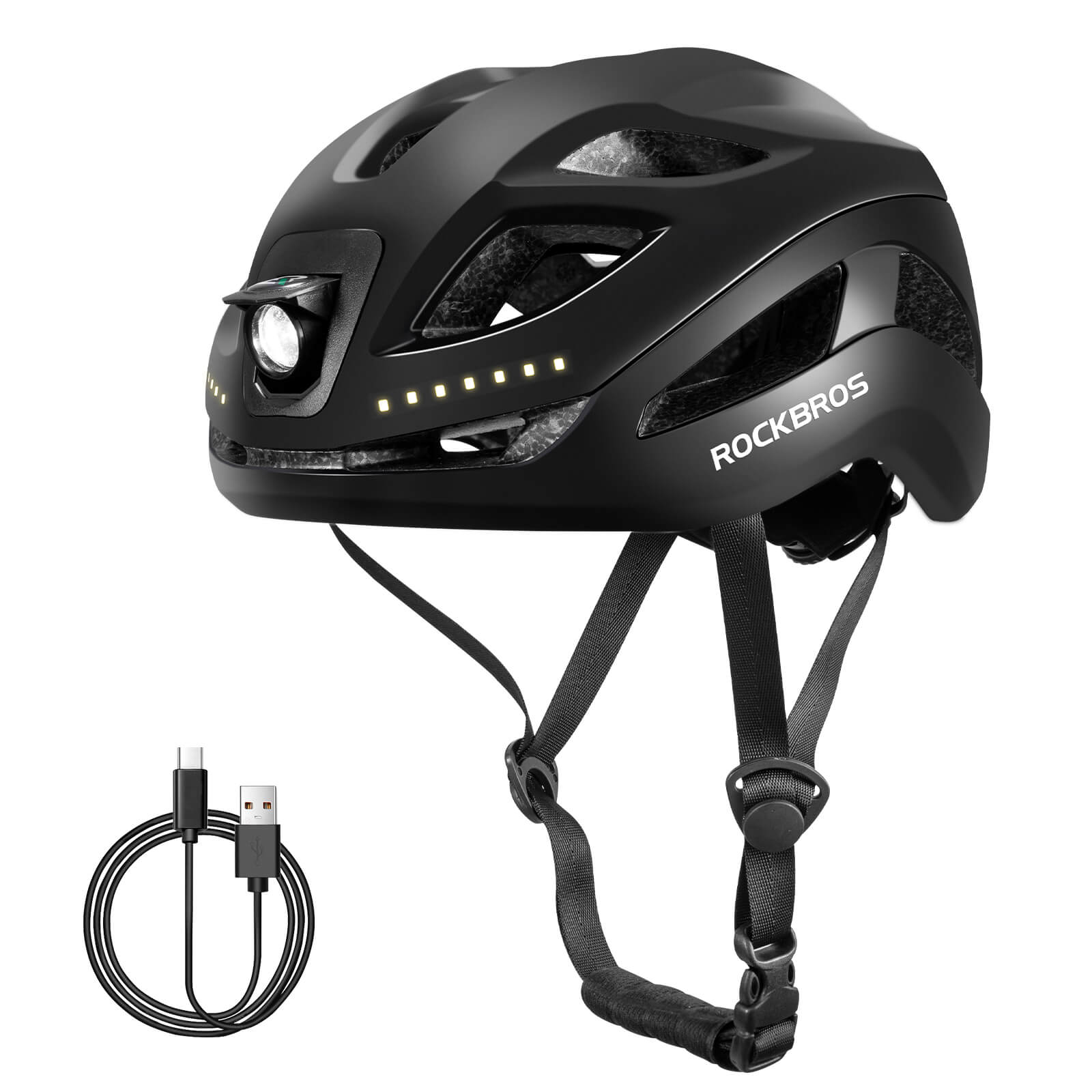 ROCKBROS Cycling Safety Helmet With Warning Lights USB-C Rechargeable