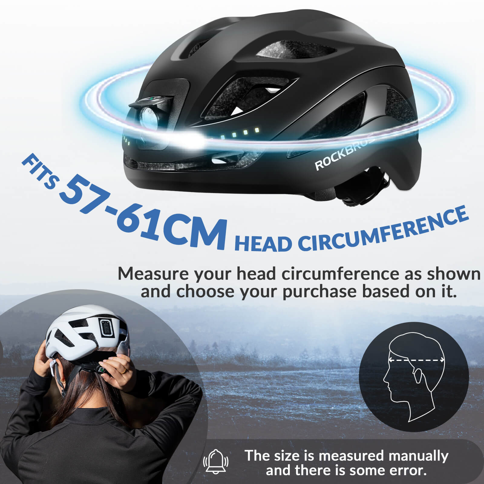 ROCKBROS Cycling Safety Helmet With Warning Lights USB-C Rechargeable