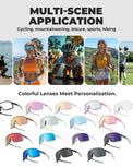 ROCKBROS cycling sunglasses with photochromic and polarized lenses, UV400 protection, ideal for outdoor sports and cycling.