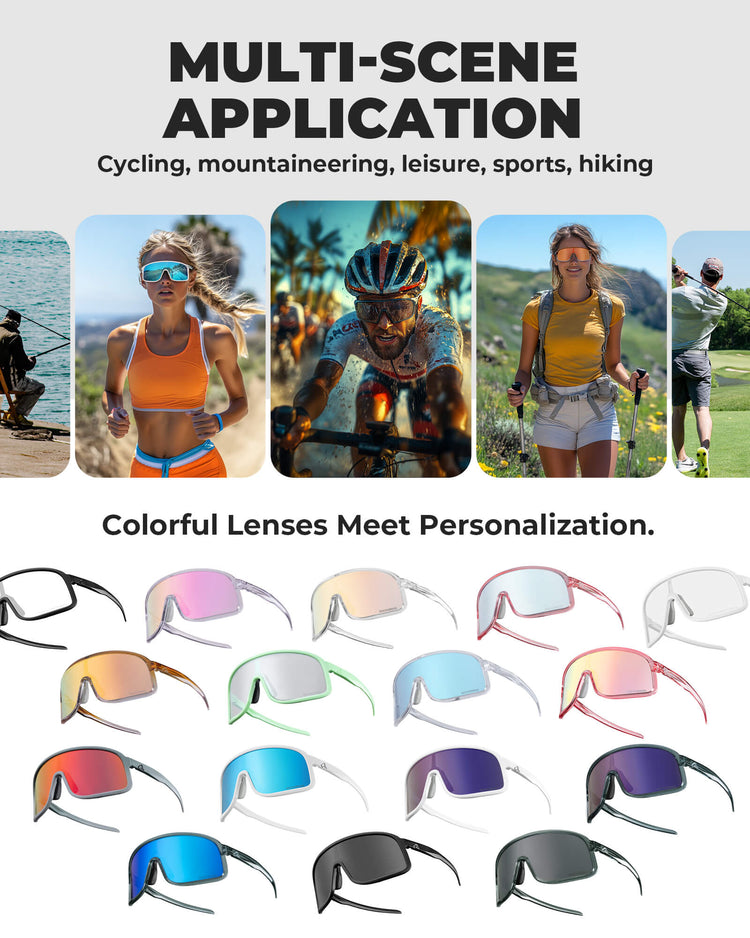 ROCKBROS cycling sunglasses with photochromic and polarized lenses, UV400 protection, ideal for outdoor sports and cycling.