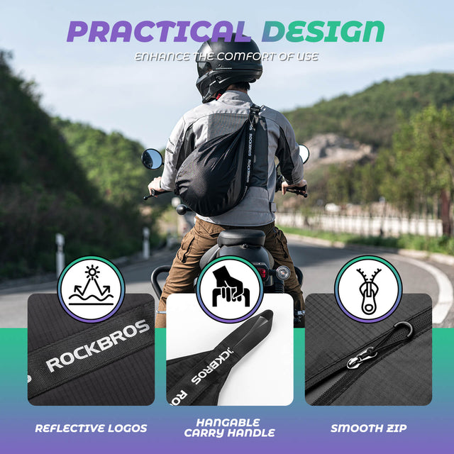 ROCKBROS Helmet Bag with adjustable shoulder strap and reflective features, designed for portability and convenience.