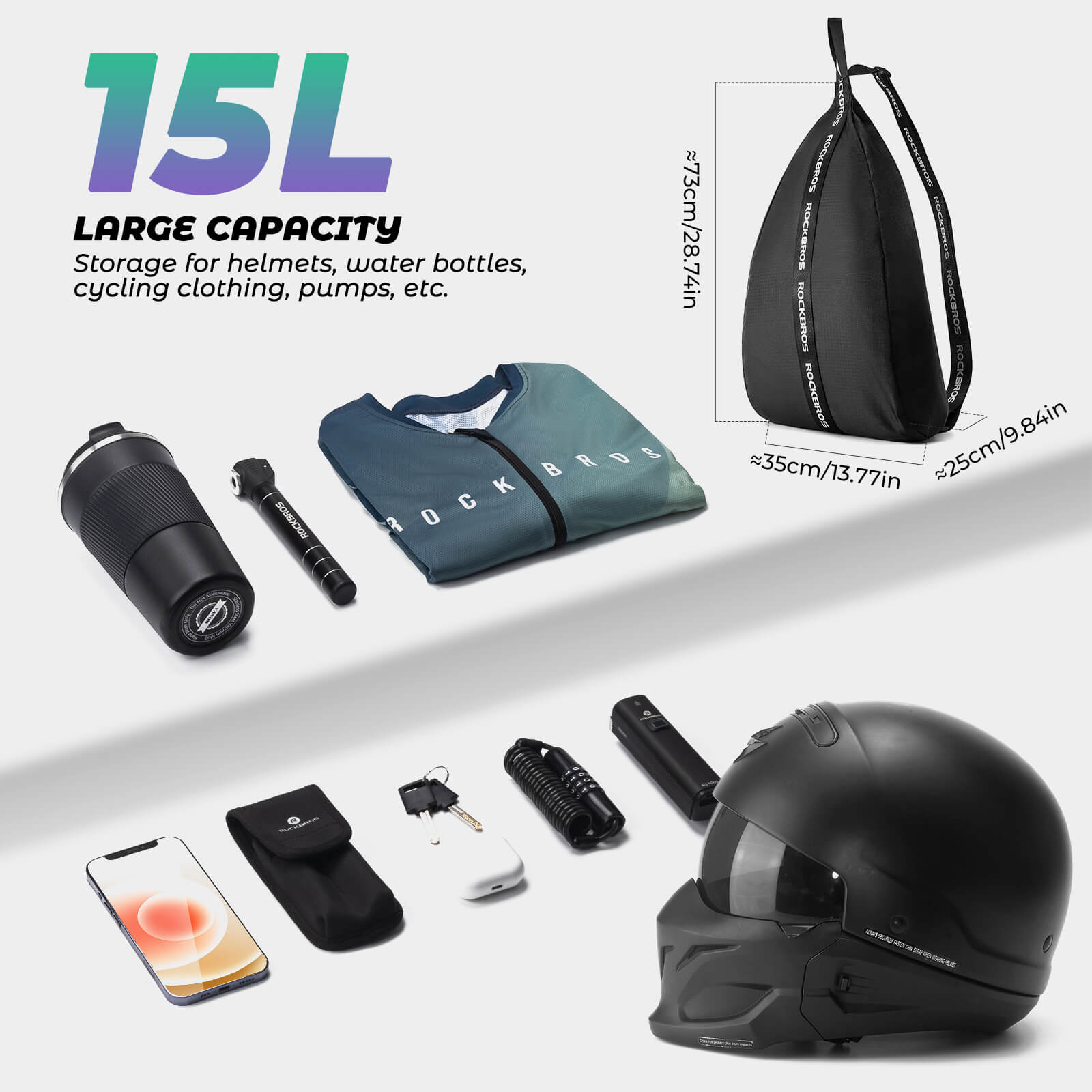 ROCKBROS Helmet Bag with adjustable shoulder strap and reflective features, designed for portability and convenience.