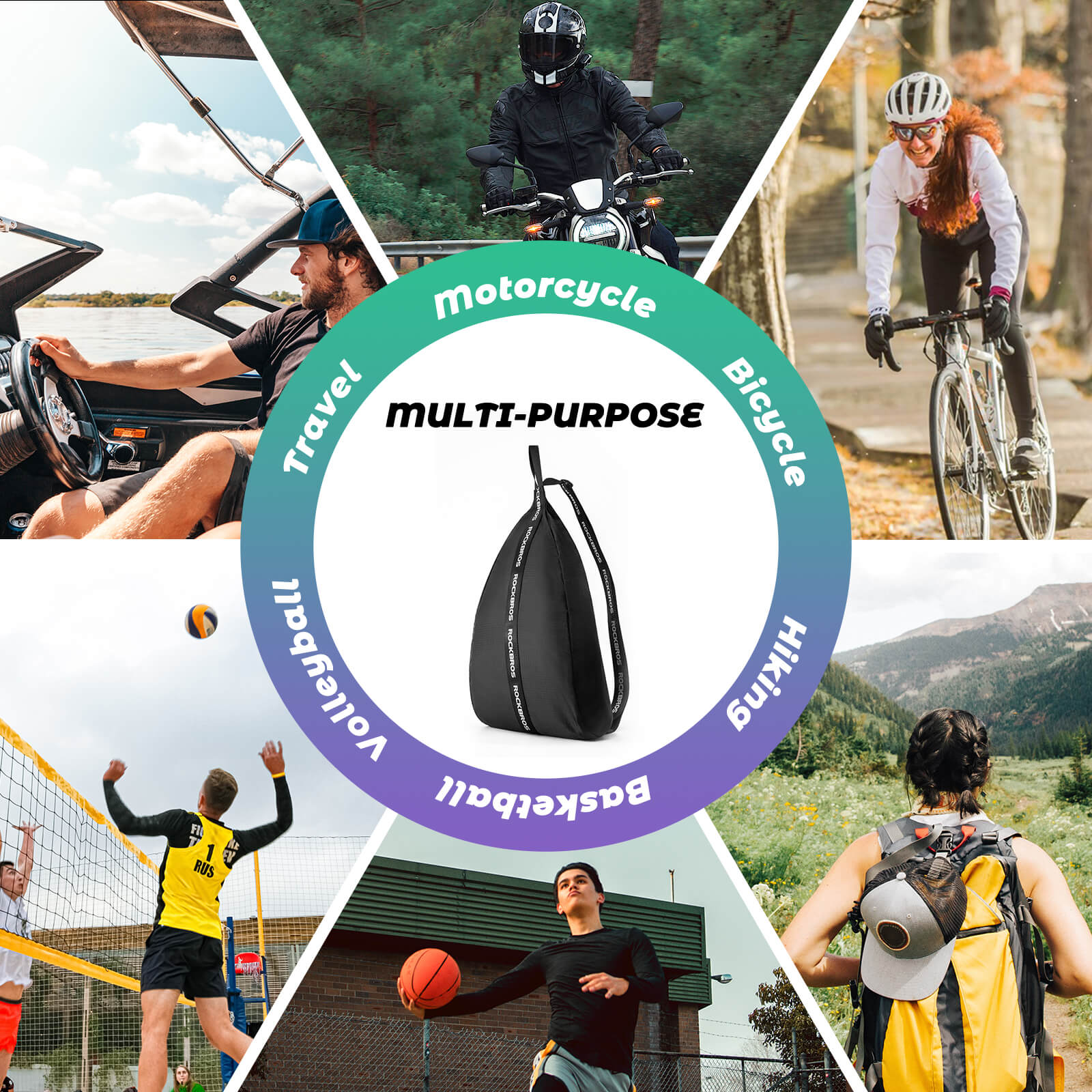 ROCKBROS Helmet Bag with adjustable shoulder strap and reflective features, designed for portability and convenience.