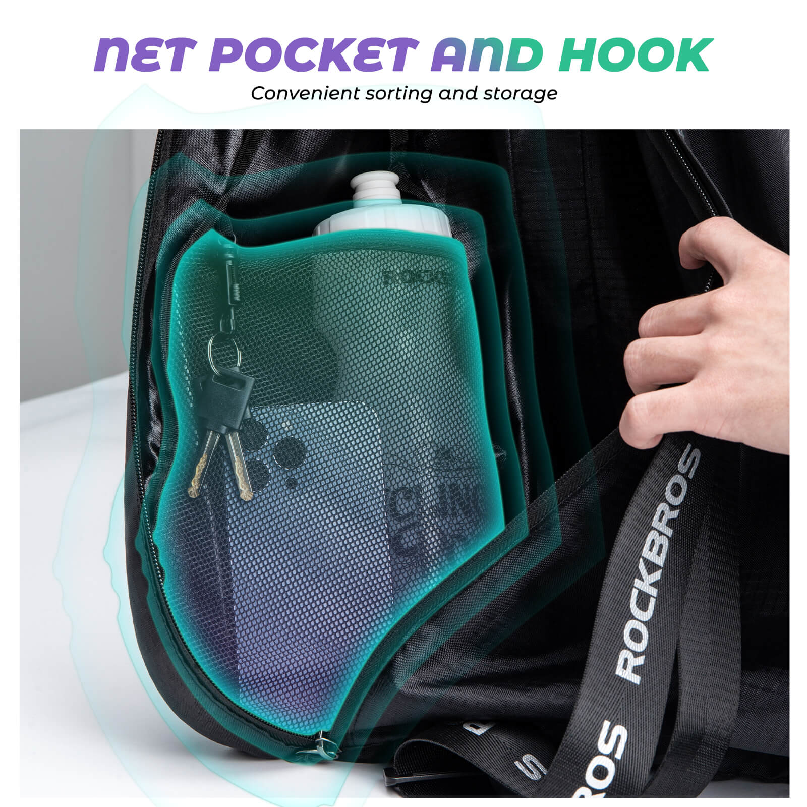ROCKBROS Helmet Bag with adjustable shoulder strap and reflective features, designed for portability and convenience.