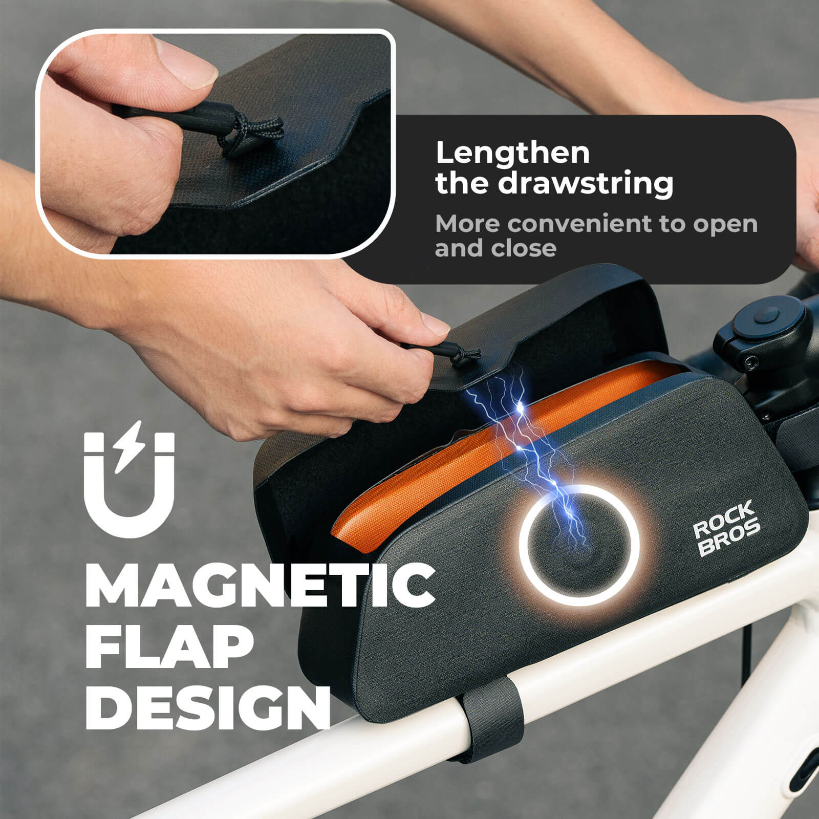 ROCKBROS Magnetic Waterproof Bike Top Tube Frame Bag designed for secure storage and easy access, keeping your essentials safe from the elements during rides.