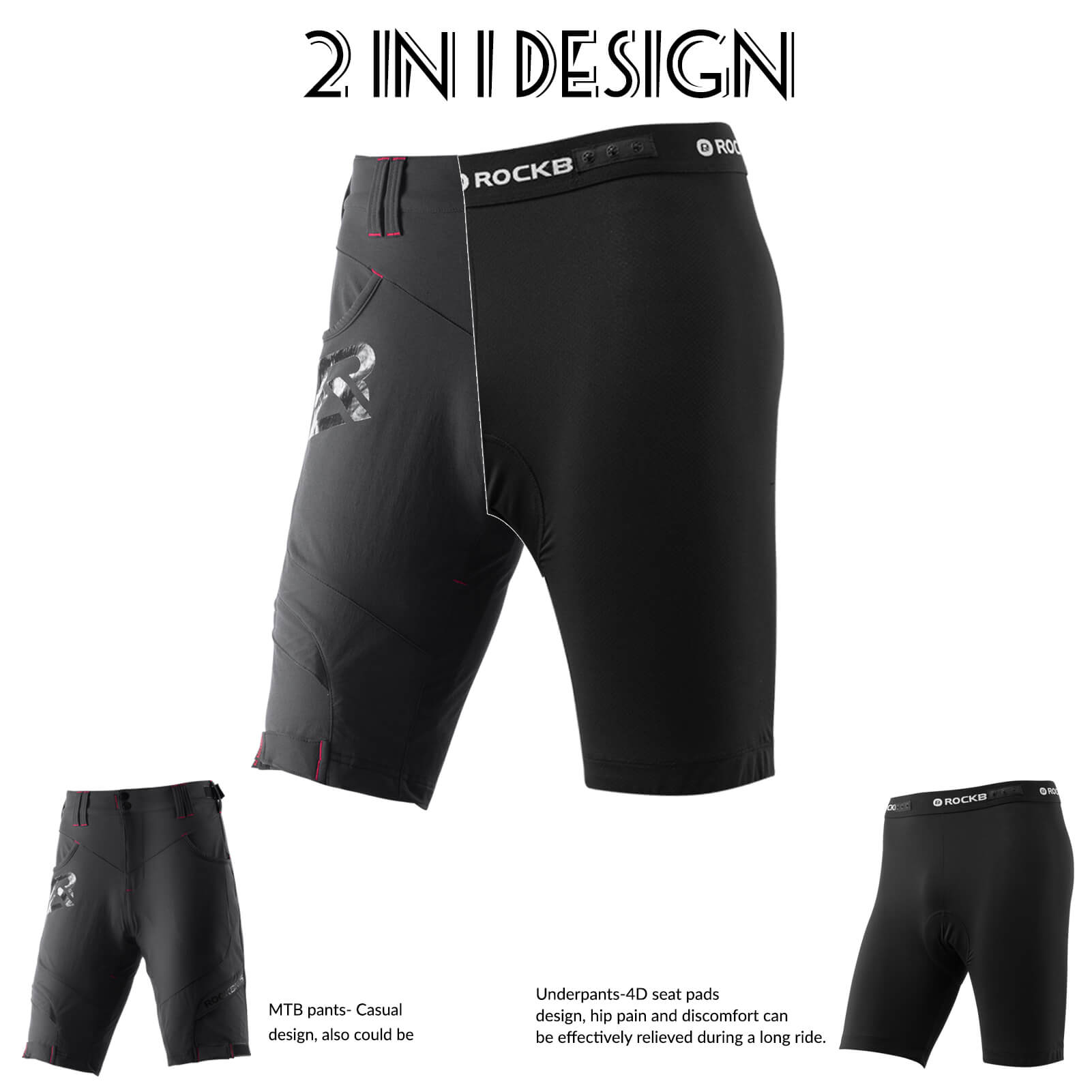 ROCKBROS Men’s Cycling Shorts with 4D padding and compression for enhanced comfort and support during cycling activities.
