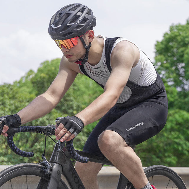 ROCKBROS Men's Cycling Bib Shorts featuring 3D padding for enhanced comfort and support during cycling activities.