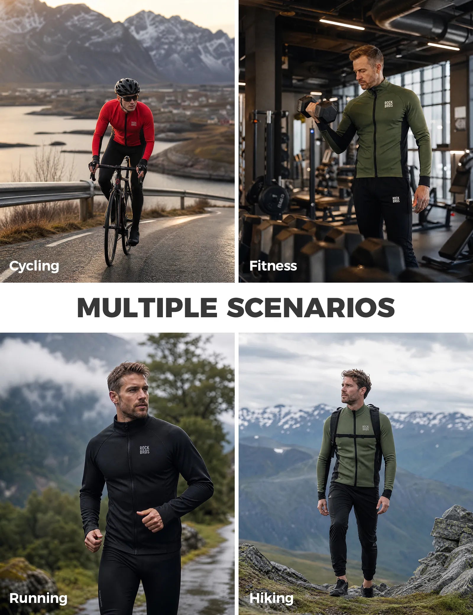 ROCKBROS men's thermal fleece cycling jersey wind-resistant front view