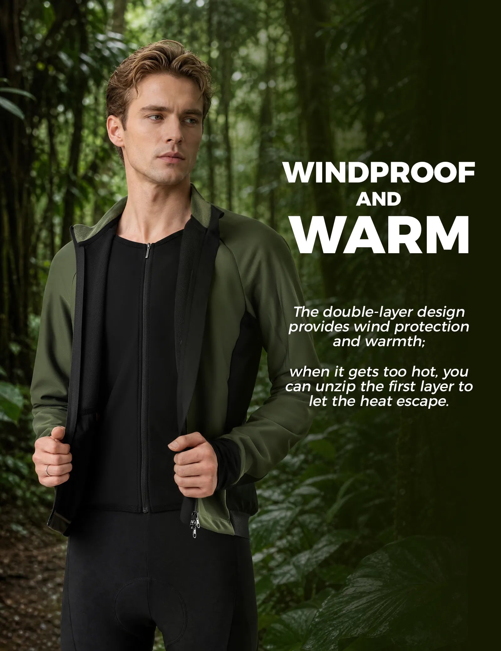 ROCKBROS men's thermal fleece cycling jersey wind-resistant front view