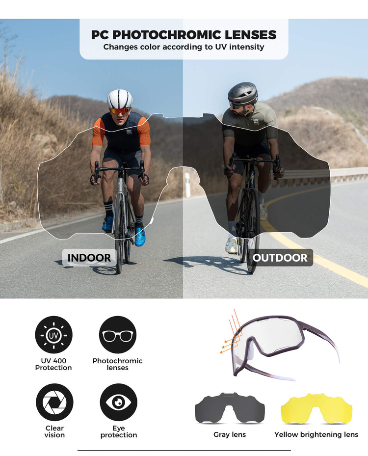 ROCKBROS photochromic sunglasses, UV400 protection, transparent cycling glasses, windproof, TR90 frame, ideal for outdoor sports #Color_Mauve