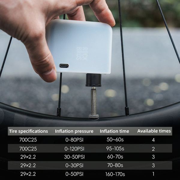 ROCKBROS portable mini electric bike pump AS1 PRO with LED screen, 120PSI, compact and efficient for cycling inflation.