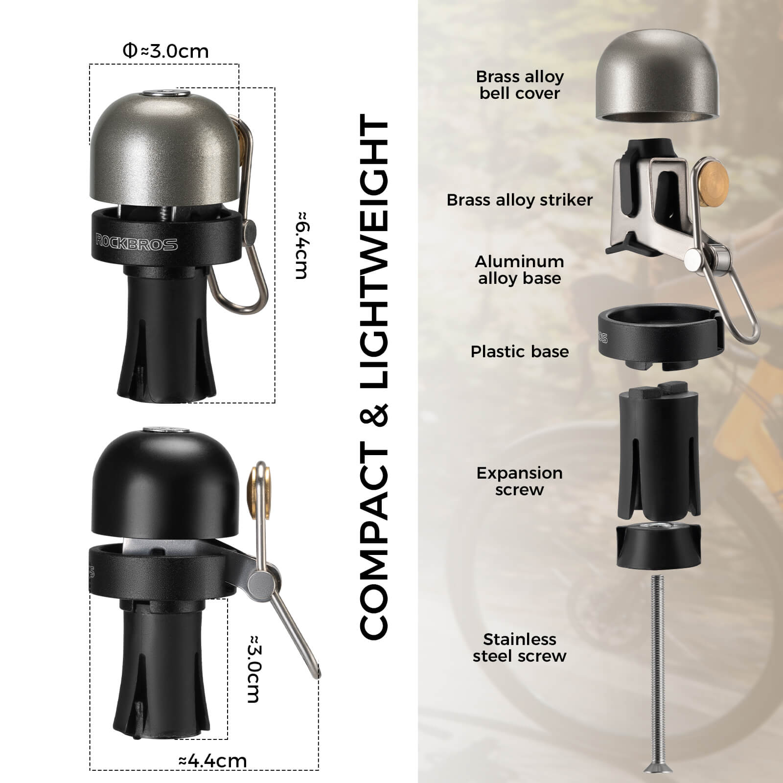 ROCKBROS Road Bike Bell Handlebar Plug ¨C Smart, Compact & Loud! #Color_Titanium