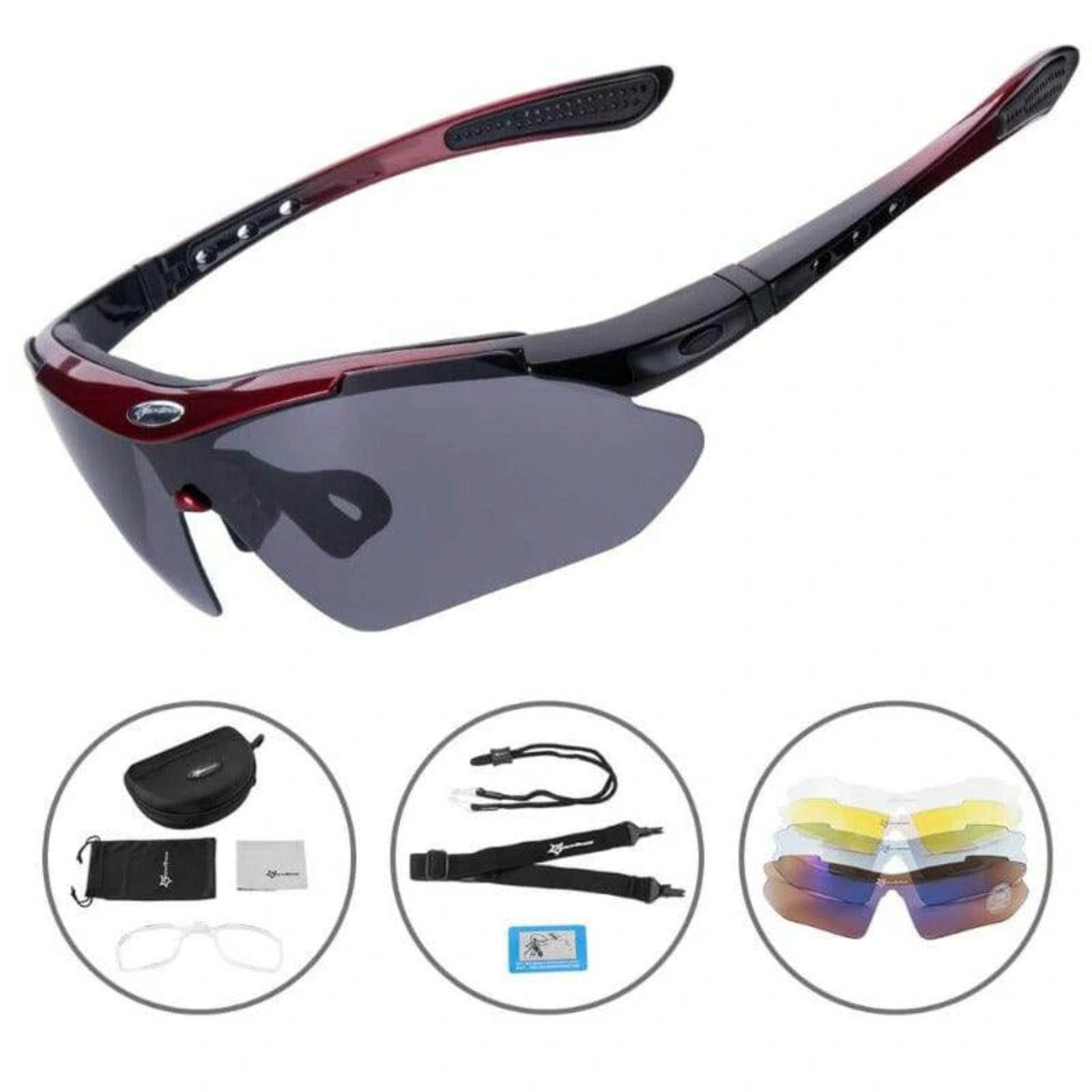 ROCKBROS Slim Polarised Sports Sunglasses With 4 Interchangeable Lens Cycling Glasses UV400#Color_Red