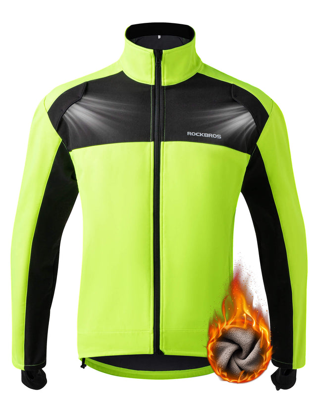 ROCKBROS Winter Thermal Cycling Jacket and Pants, featuring high visibility and windproof soft shell design, ideal for outdoor activities like cycling, running, and hiking.
