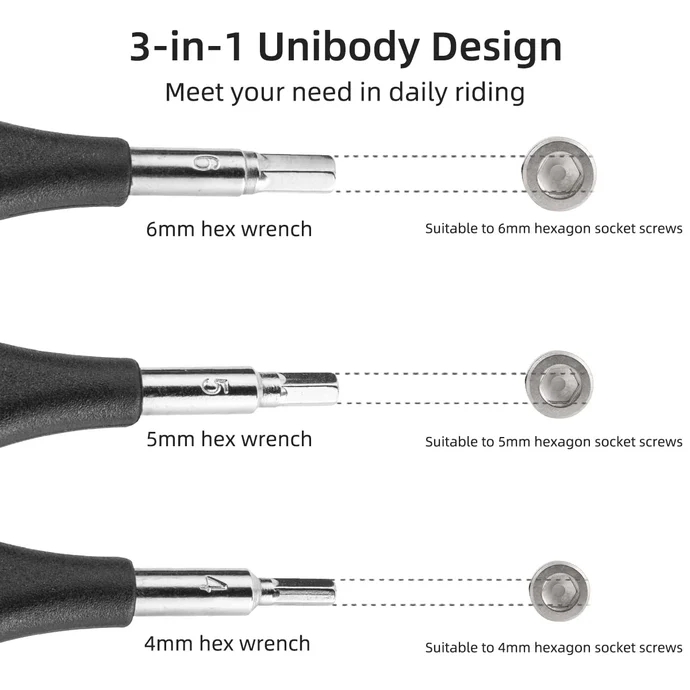 ROCKBROS 3-in-1 Allen Hex Wrench Set – 4/5/6mm, Steel & PVC