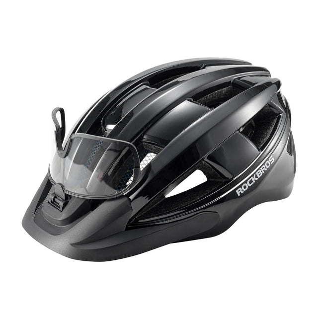 ROCKBROS Bike Helmet with Photochromic Goggles and Rechargeable Tail Light Color Black