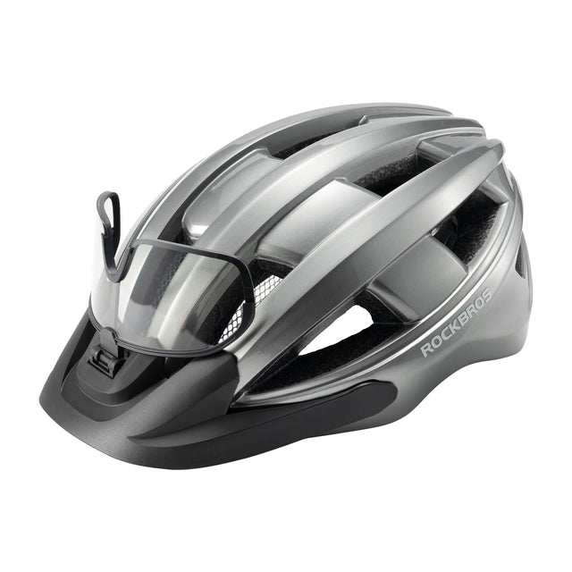 ROCKBROS Bike Helmet with Photochromic Goggles and Rechargeable Tail Light Color Titanium