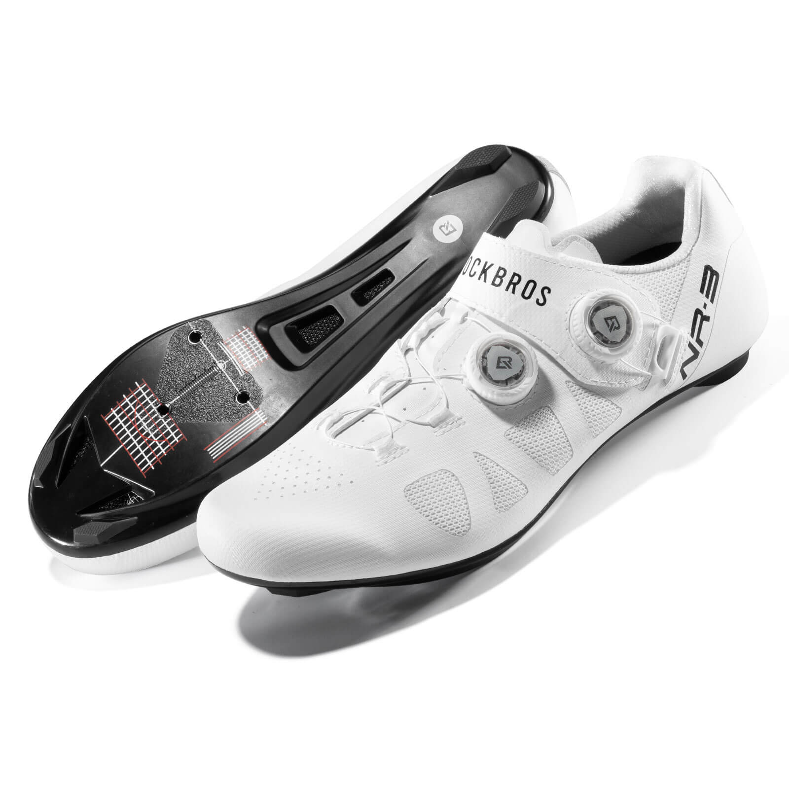 ROCKBROS Carbon Fiber Sole Road Bike Shoes Color White