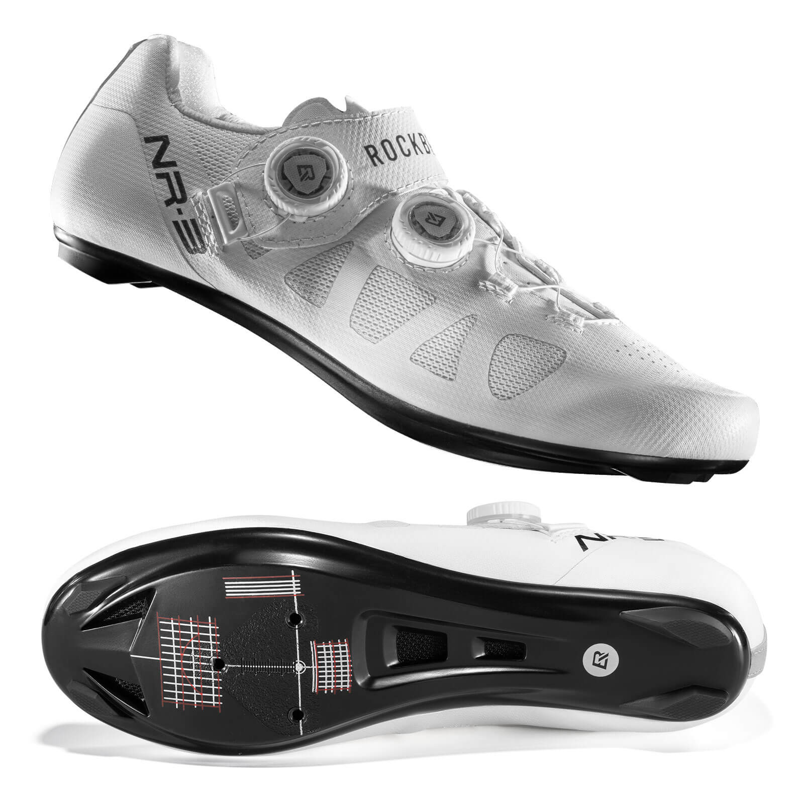ROCKBROS Carbon Fiber Sole Road Bike Shoes Color White