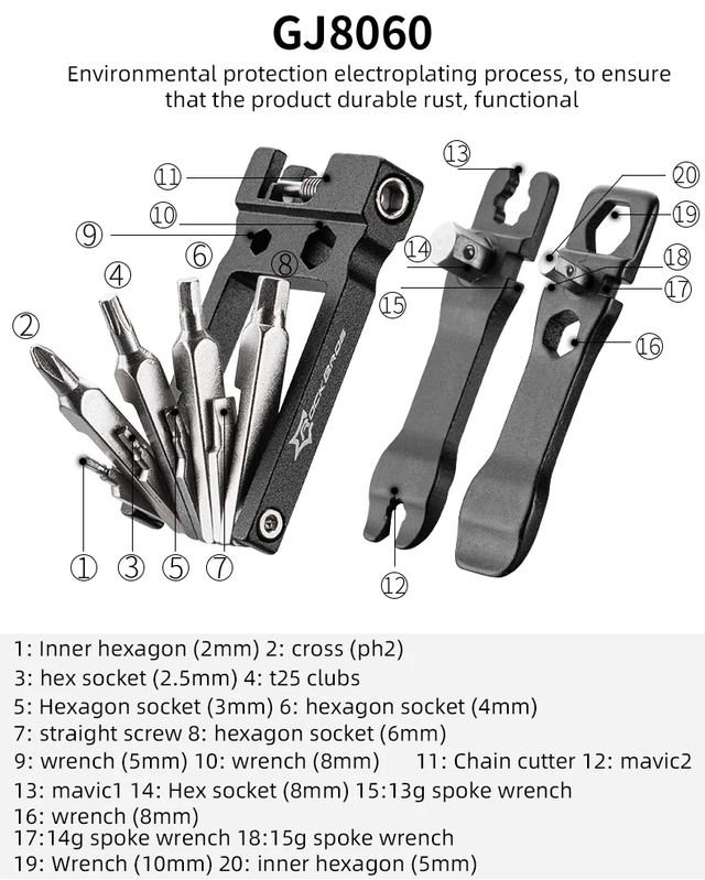 ROCKBROS Foldable Bicycle Multi-Tool Set - Stainless Steel Options 20-in-1 Repair Tool