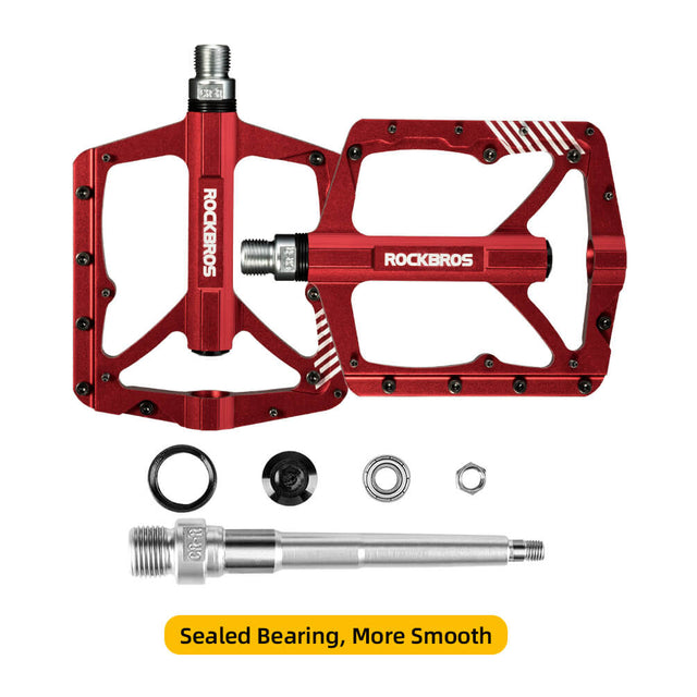 ROCKBROS Mountain Bike Aluminum Alloy Pedals with Bearing, Non-Slip Design Color Red